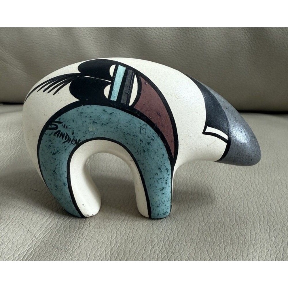 Signed Tony Sandien Bear Sculpture Southwest Pottery Native American 5.5in